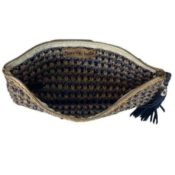Flora Bella Seabreeze Clutch Bag Braided 100% Raffia Zippered w/ Tassle 13” X 7” - Picture 8 of 11